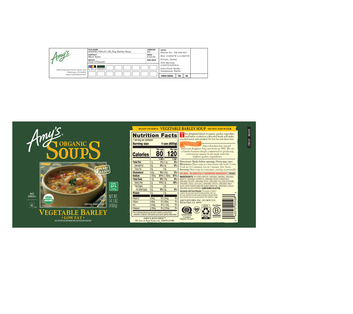 Amy's Soup Vegetable Barley Organic-14.1 oz.-12/Case