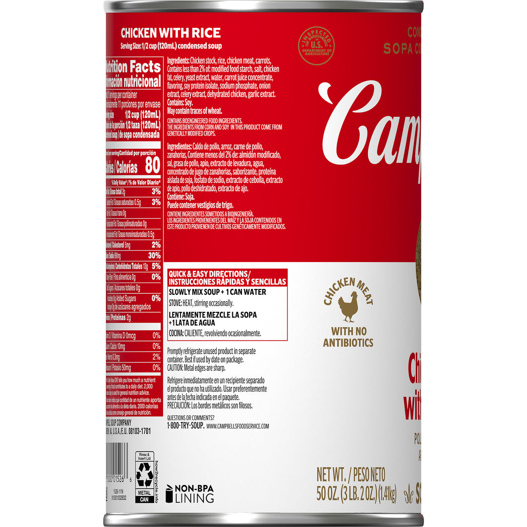 Campbell's Classic Chicken And Rice Condensed Shelf Stable Soup-50 oz.-12/Case