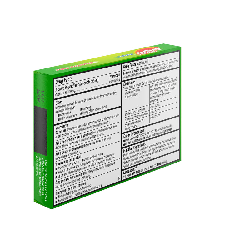 Zyrtec Allergy Dissolve Citrus Tablets-12 Count-6/Box-4/Case