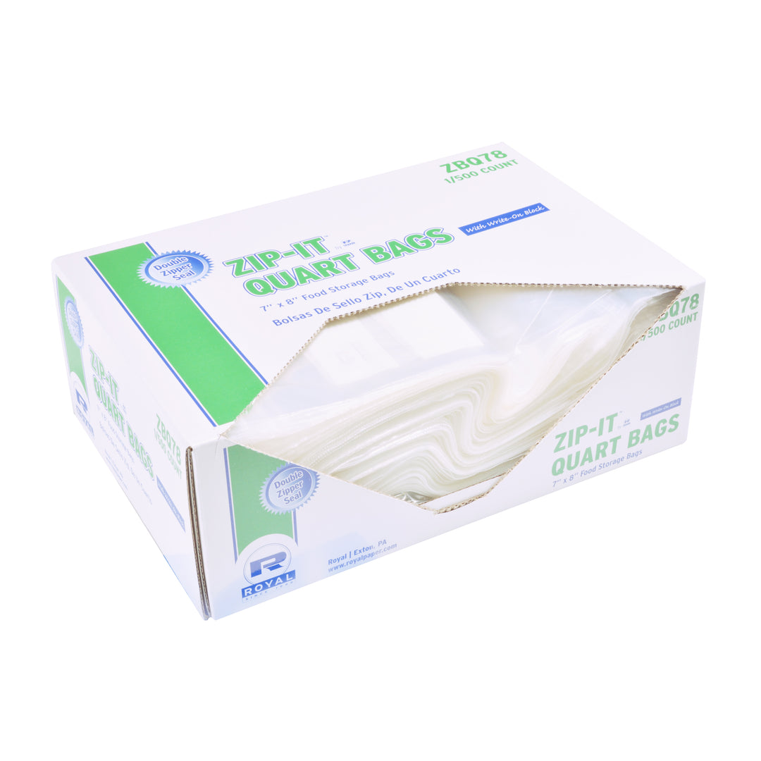 Royal 7 Inch X 8 Inch Double Zipper Quart Bag-500 Each-1/Case