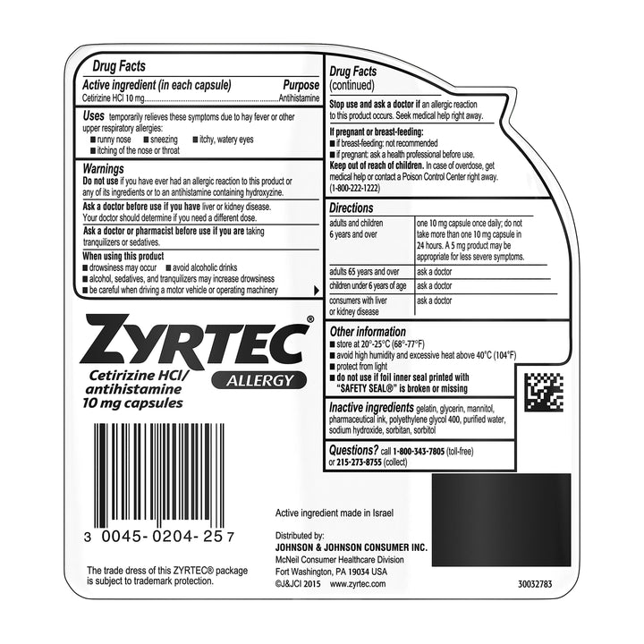 Zyrtec 10 Milligram Liquid Gel 24/25 Cnt.
