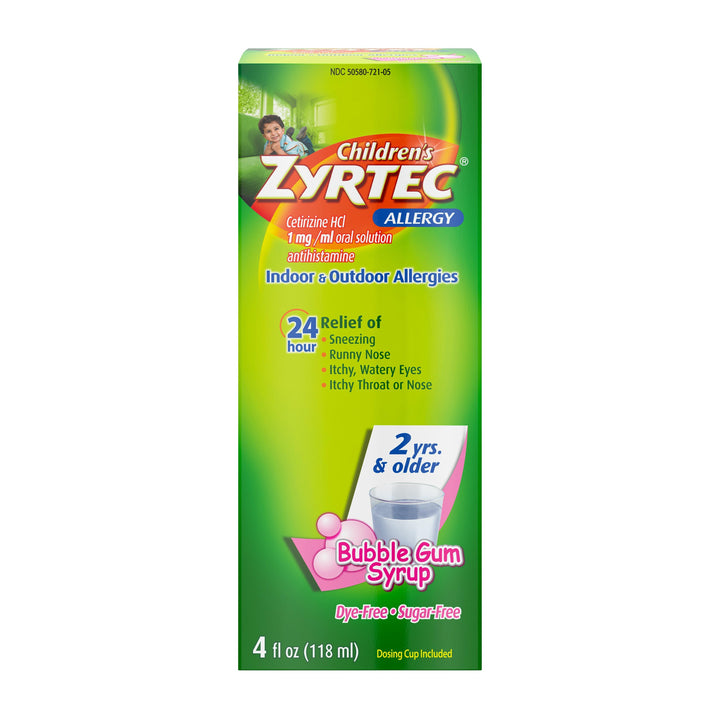 Zyrtec Allergy Sugar Free Dye Free Syrup Bottle-4 fl oz.-3/Box-12/Case