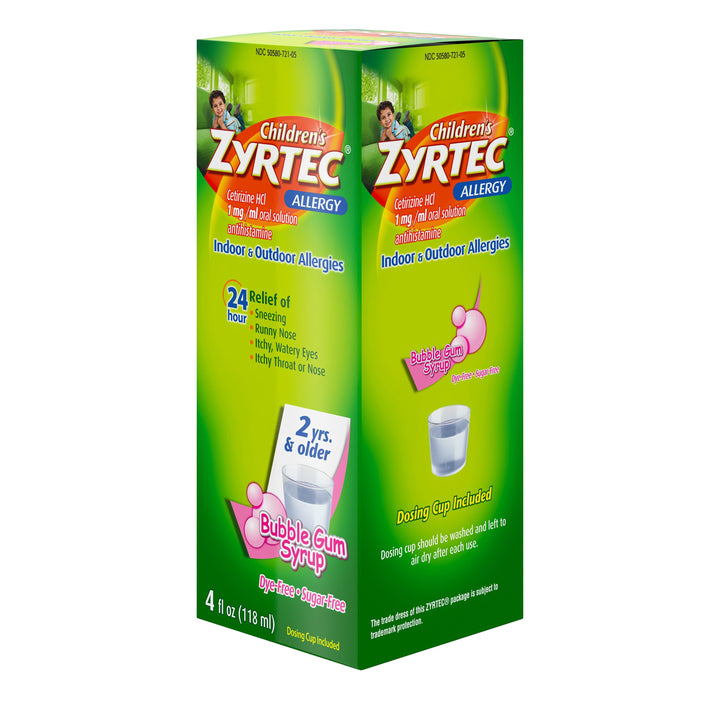 Zyrtec Allergy Sugar Free Dye Free Syrup Bottle-4 fl oz.-3/Box-12/Case