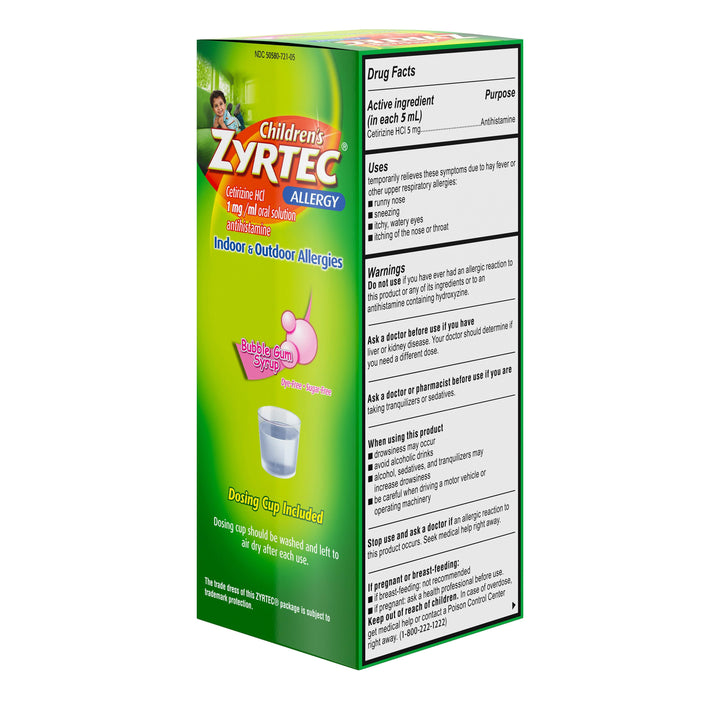Zyrtec Allergy Sugar Free Dye Free Syrup Bottle-4 fl oz.-3/Box-12/Case