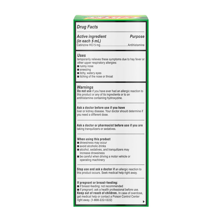 Zyrtec Allergy Sugar Free Dye Free Syrup Bottle-4 fl oz.-3/Box-12/Case