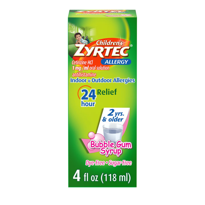 Zyrtec Allergy Sugar Free Dye Free Syrup Bottle-4 fl oz.-3/Box-12/Case
