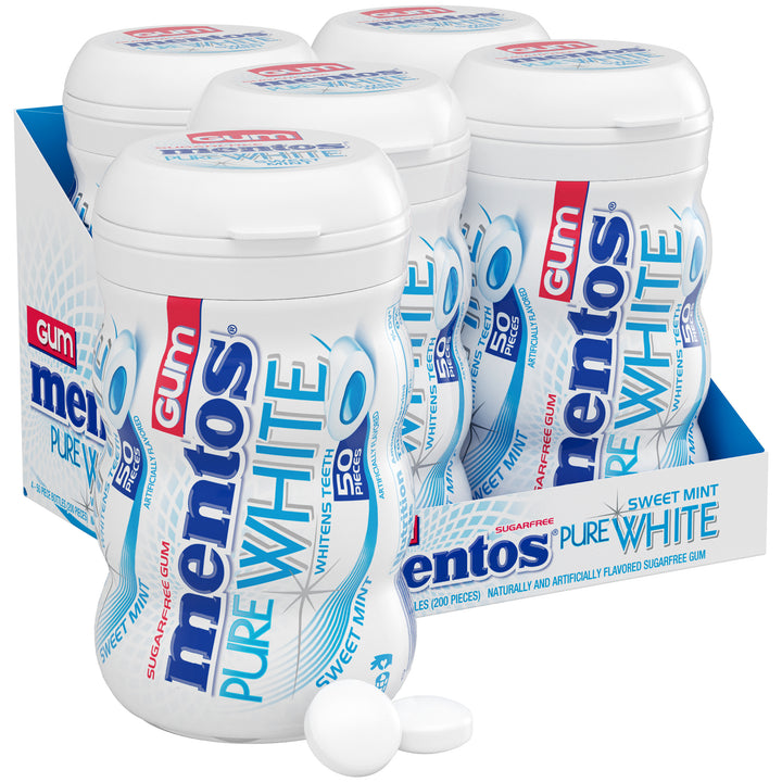 Mentos Sugar Free Pure Fresh Gum Pure White Curvy Bottle-50 Piece-4/Box-6/Case