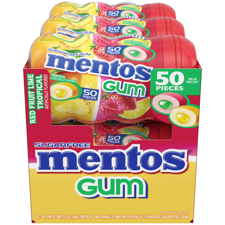 Mentos Gum Sugar Free Mixed Fruit Curvy Bottle-50 Piece-6/Box-6/Case