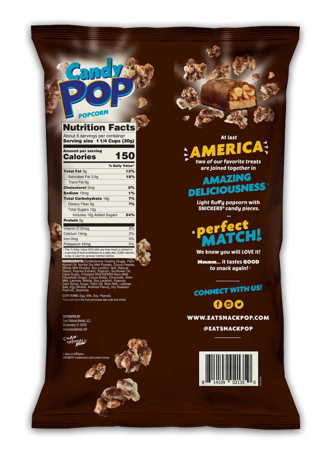 Snaxsational Snickers Candy Popcorn-5.25 oz.-12/Case