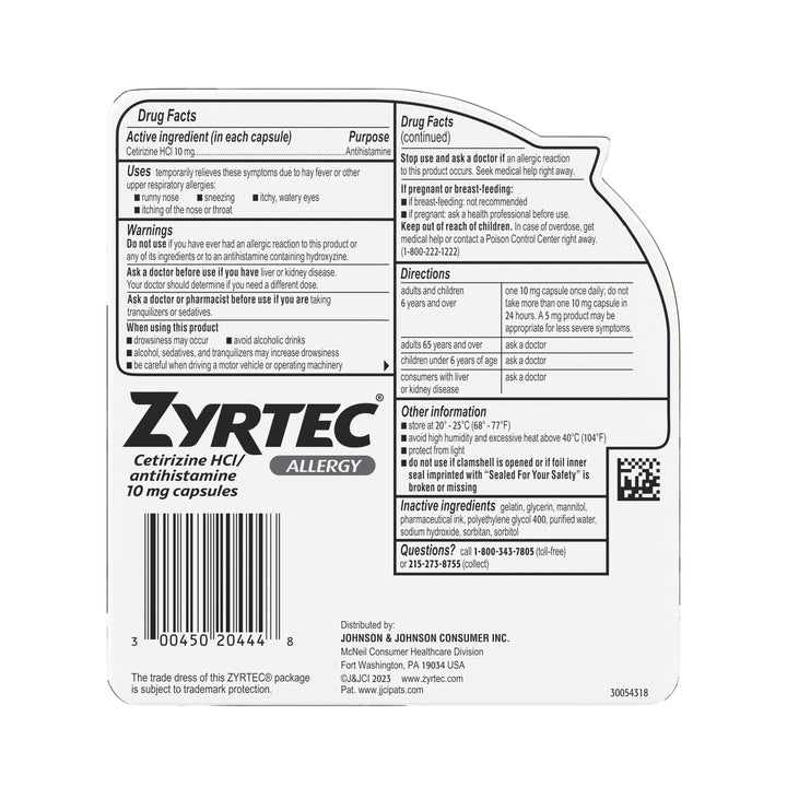 Zyrtec 10 Milligram Liquid Gel 24/40 Cnt.