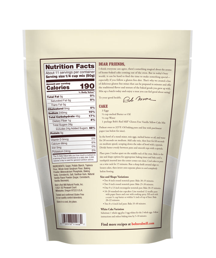 Bob's Red Mill Natural Foods Inc Gluten Free Vanilla Yellow Cake Mix-19 oz.-4/Case