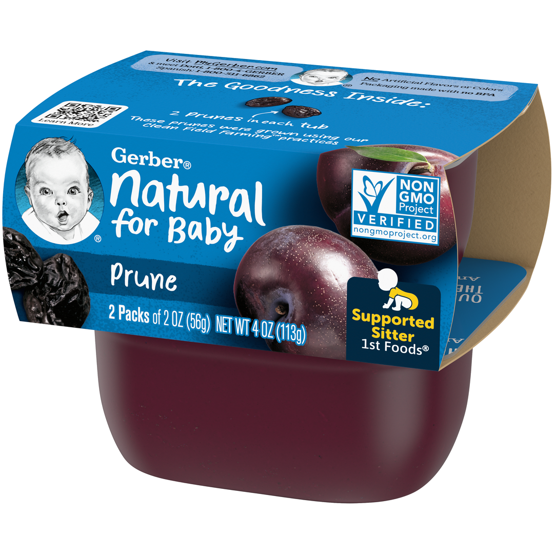 Gerber 1St Foods Natural For Baby Non-Gmo Prune Puree Baby Food Tub-2X 2 Oz Tubs-4 oz.-4/Box-2/Case
