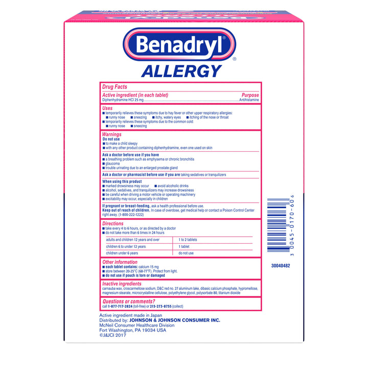 Benadryl Ultratab Allergy Antihistamine Tablets-120 Count-12/Case