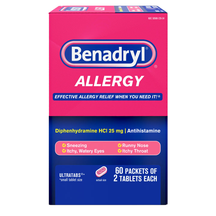 Benadryl Ultratab Allergy Antihistamine Tablets-120 Count-12/Case