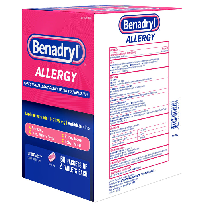 Benadryl Ultratab Allergy Antihistamine Tablets-120 Count-12/Case