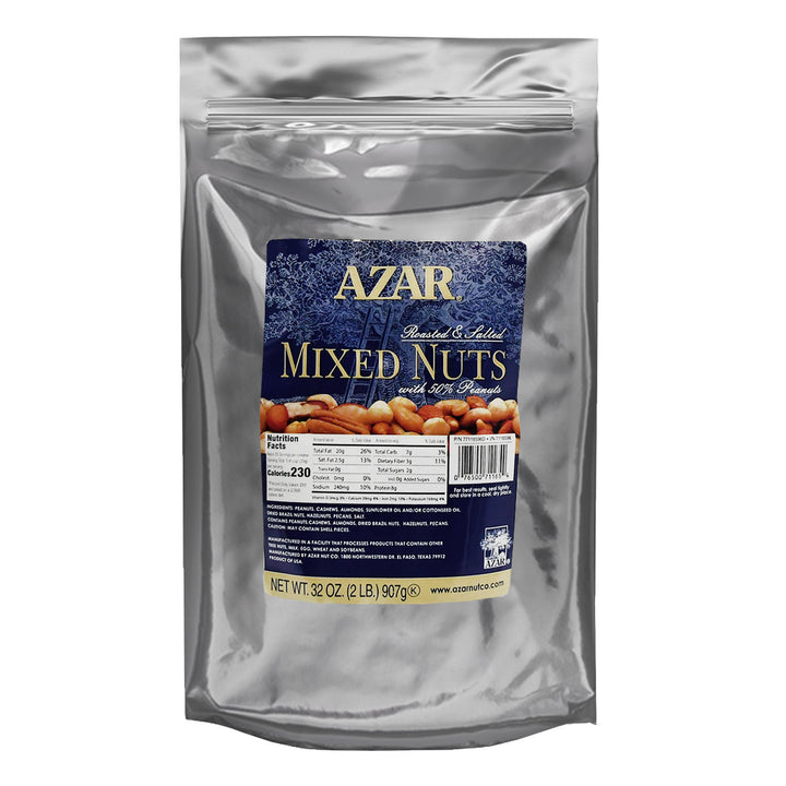Azar Aza 50% Peanut Oil Roasted Salted Nuts Mix-2 lb.-3/Case