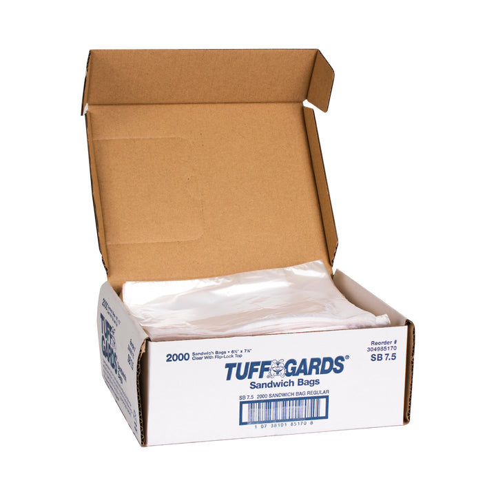 Zipgards Handgards Tuffgards 6.5 Inch X 7.5 Inch Clear With Flip-Lock Top Flat Pack High Density Sandwich Bag-2000 Each-2000/Box-1/Case
