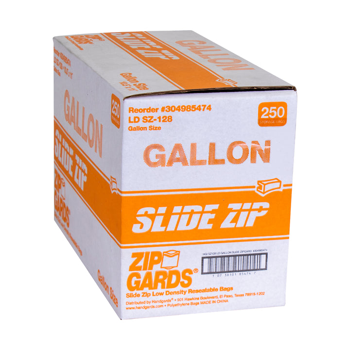 Zipgards Side Zip 1.75 Mil Low Density Clear Flat Pack Gallon Slide Zip Food Storage Bag-250 Each-250/Box-1/Case