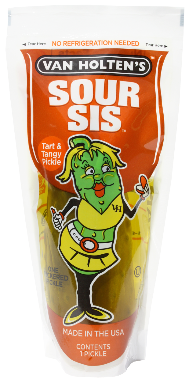 Van Holten's King Size Sour Sis Pickle Whole Single Serve Pouch-1 Each-12/Case
