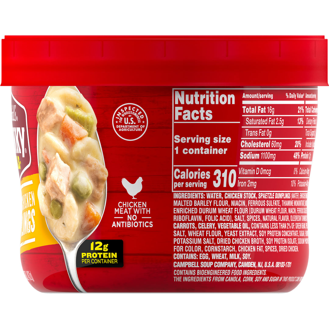 Campbell's Soup Chunky Chicken & Dumplings Microwaveable Soup-15.25 oz.-8/Case