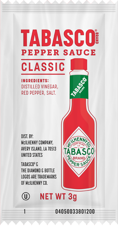 Tabasco Pepper Sauce Portion Pack Hot Sauce Single Serve-3 Milliliter-1/Box-200/Case