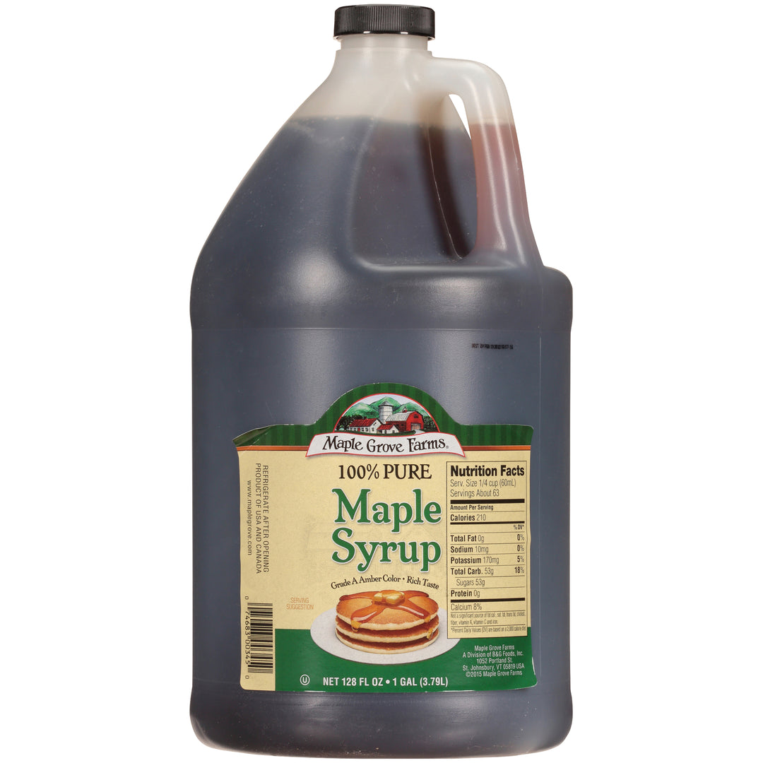 Maple Grove Pure Maple Pancake Dark Amber Syrup Bulk-1 Gallon-4/Case