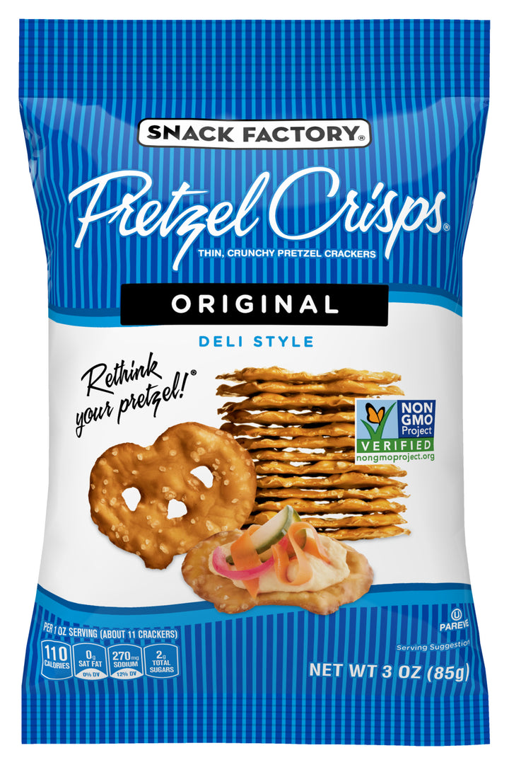 Pretzel Crisps Original Deli Style Thin Crunchy Pretzel Crackers Bag-3 oz.-8/Case
