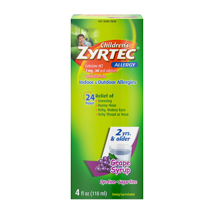 Zyrtec Allergy Sugar Free Dye Free Grape Syrup Bottle-4 fl oz.-3/Box-12/Case