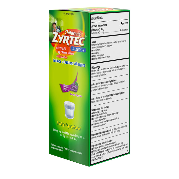 Zyrtec Allergy Sugar Free Dye Free Grape Syrup Bottle-4 fl oz.-3/Box-12/Case