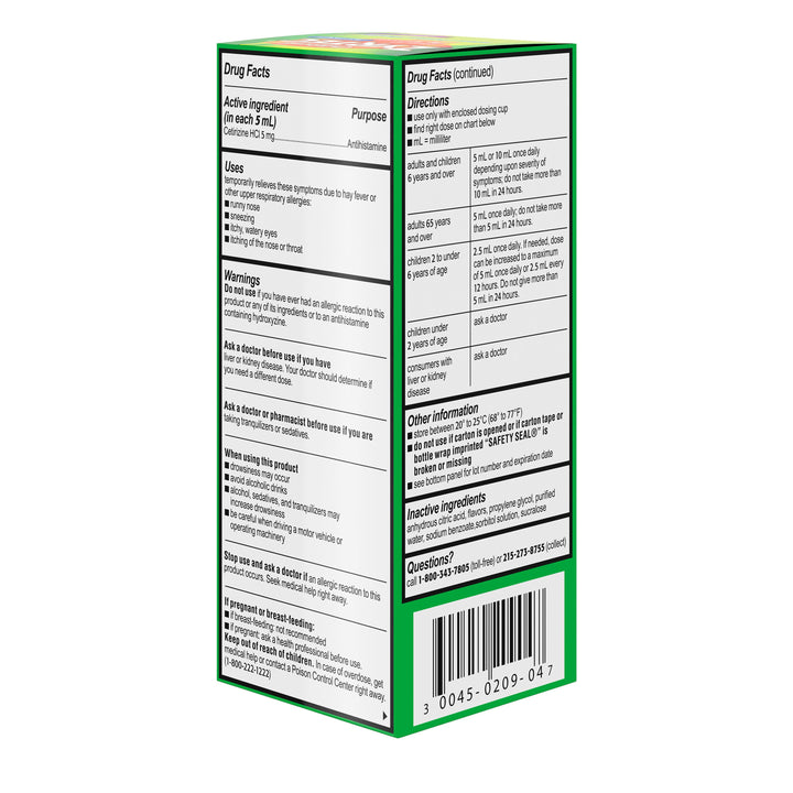 Zyrtec Allergy Sugar Free Dye Free Grape Syrup Bottle-4 fl oz.-3/Box-12/Case