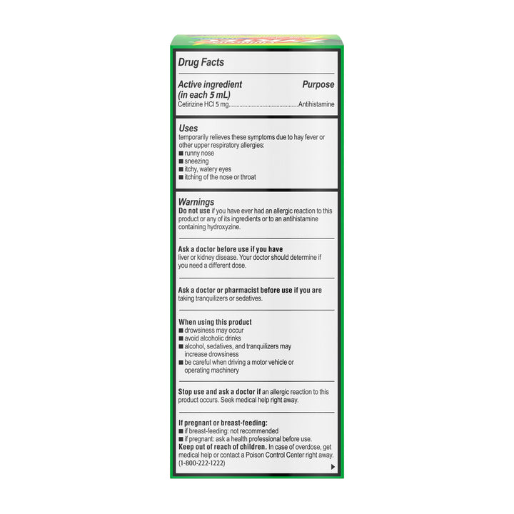 Zyrtec Allergy Sugar Free Dye Free Grape Syrup Bottle-4 fl oz.-3/Box-12/Case