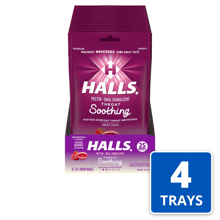 Halls Breezers Cool Berry Cough Drops-25 Count-12/Box-4/Case