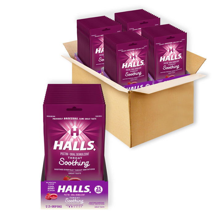 Halls Breezers Cool Berry Cough Drops-25 Count-12/Box-4/Case
