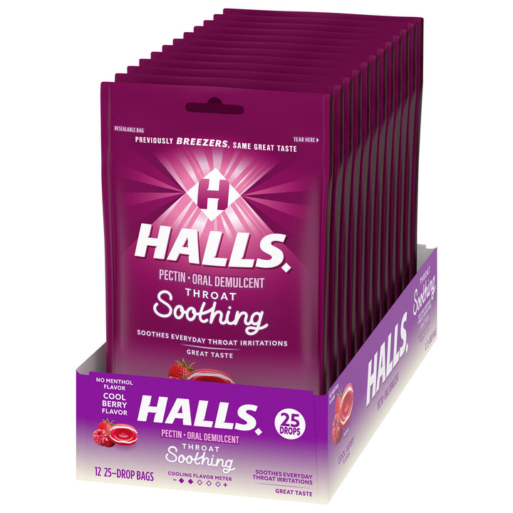 Halls Breezers Cool Berry Cough Drops-25 Count-12/Box-4/Case
