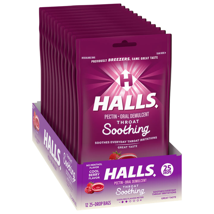 Halls Breezers Cool Berry Cough Drops-25 Count-12/Box-4/Case