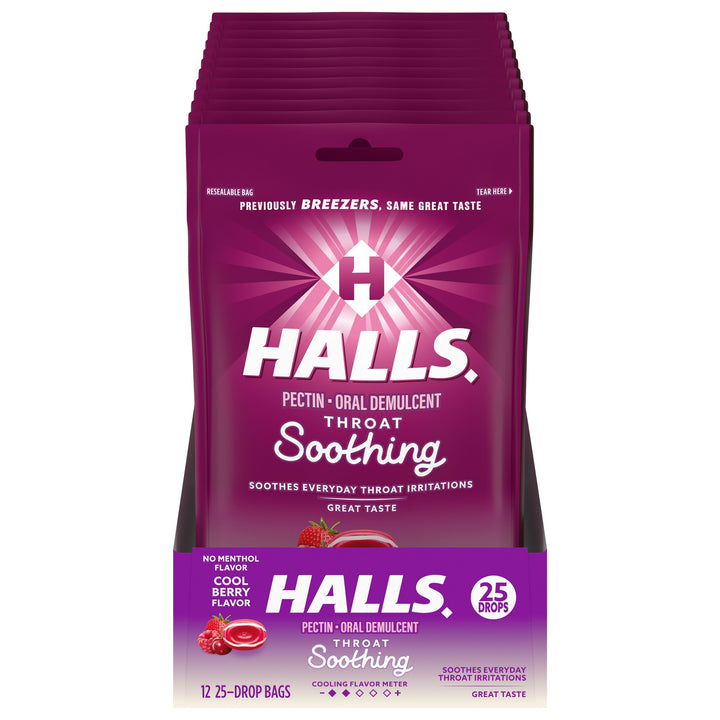 Halls Breezers Cool Berry Cough Drops-25 Count-12/Box-4/Case