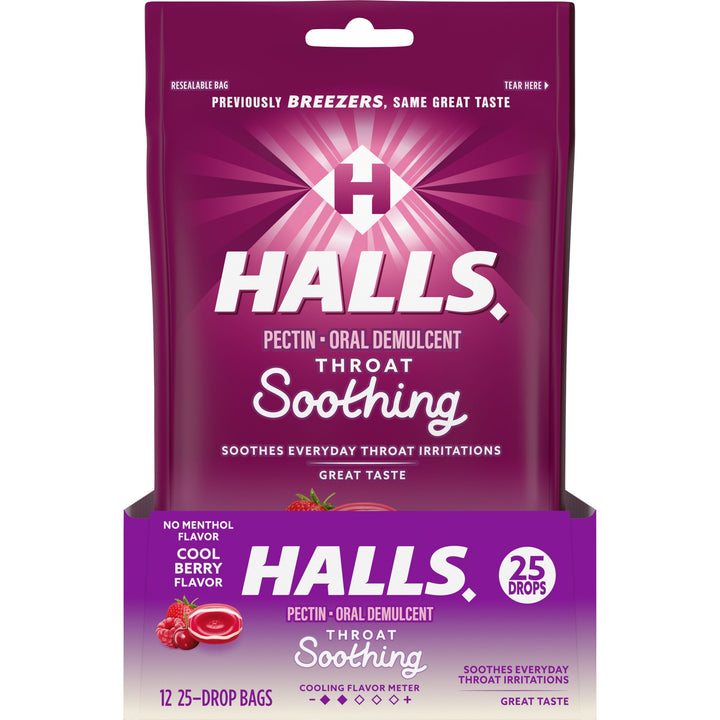 Halls Breezers Cool Berry Cough Drops-25 Count-12/Box-4/Case