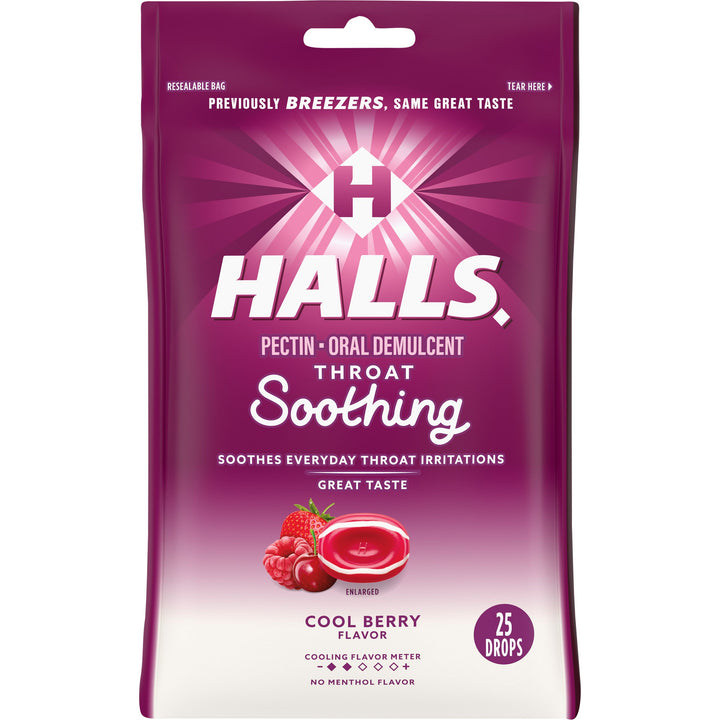 Halls Breezers Cool Berry Cough Drops-25 Count-12/Box-4/Case