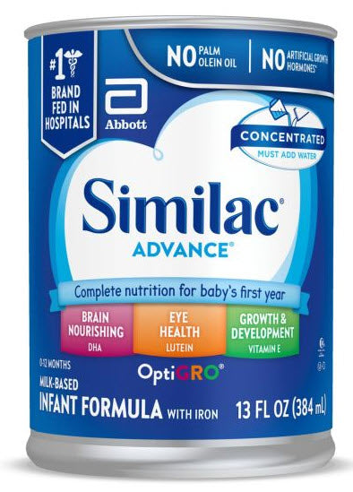 Similac Advance Non-Gmo Milk-Based Liquid Concentrate Infant Formula Can With Iron-13 fl oz.-12/Case