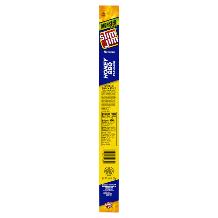 Slim Jim Monster Honey Barbecue Flavored Smoked Meat Snack Sticks-1.94 oz.-18/Box-6/Case