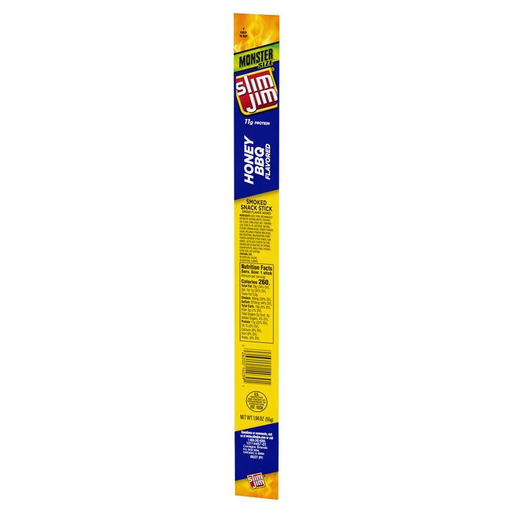 Slim Jim Monster Honey Barbecue Flavored Smoked Meat Snack Sticks-1.94 oz.-18/Box-6/Case