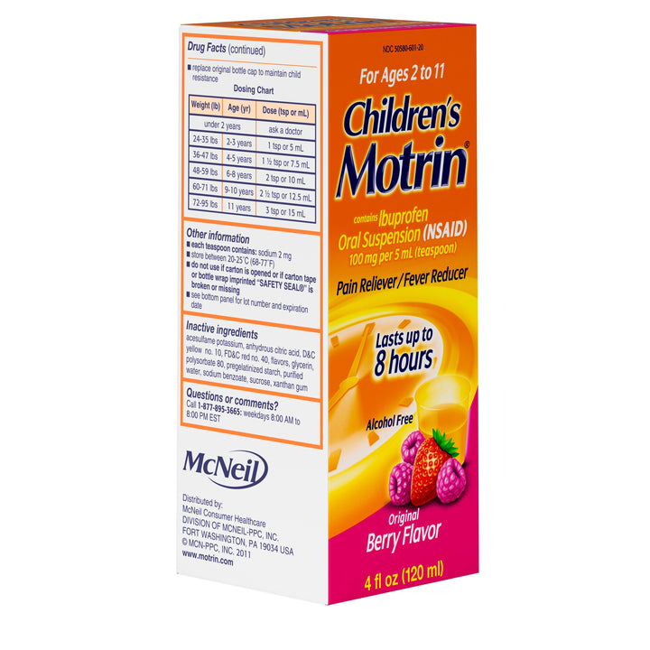 Motrin Children's Berry Oral Suspension Ibuprofen-4 fl oz.s-3/Box-12/Case