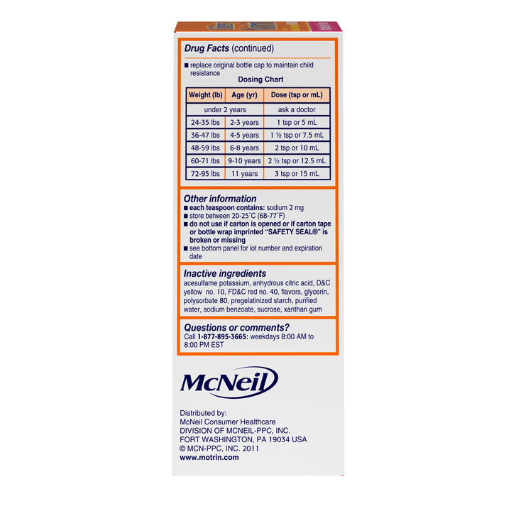 Motrin Children's Berry Oral Suspension Ibuprofen-4 fl oz.s-3/Box-12/Case