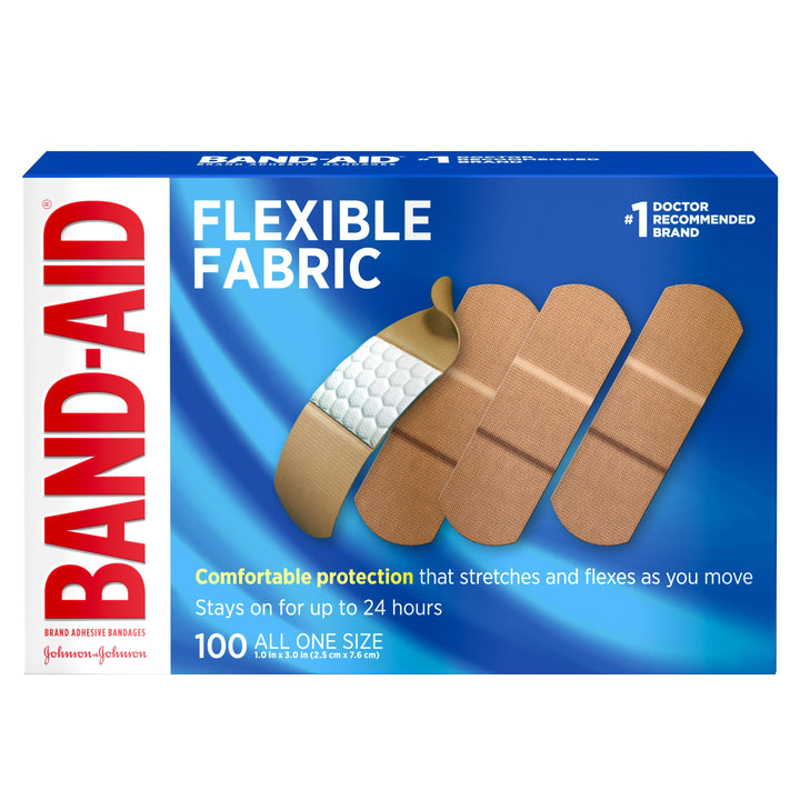 Band Aid 1 Inch Flexible Fabric All One Size Bandages Box-100 Count-12/Case