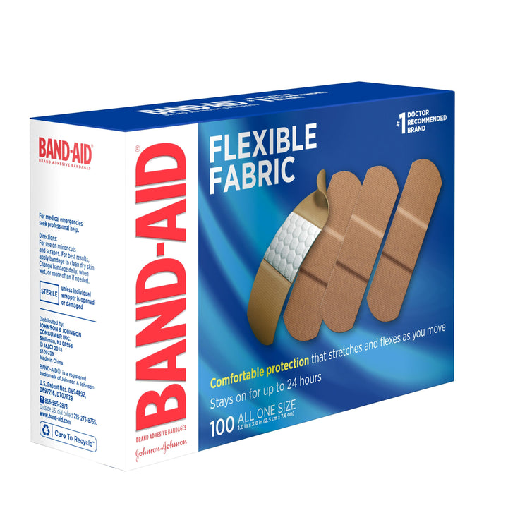 Band Aid 1 Inch Flexible Fabric All One Size Bandages Box-100 Count-12/Case