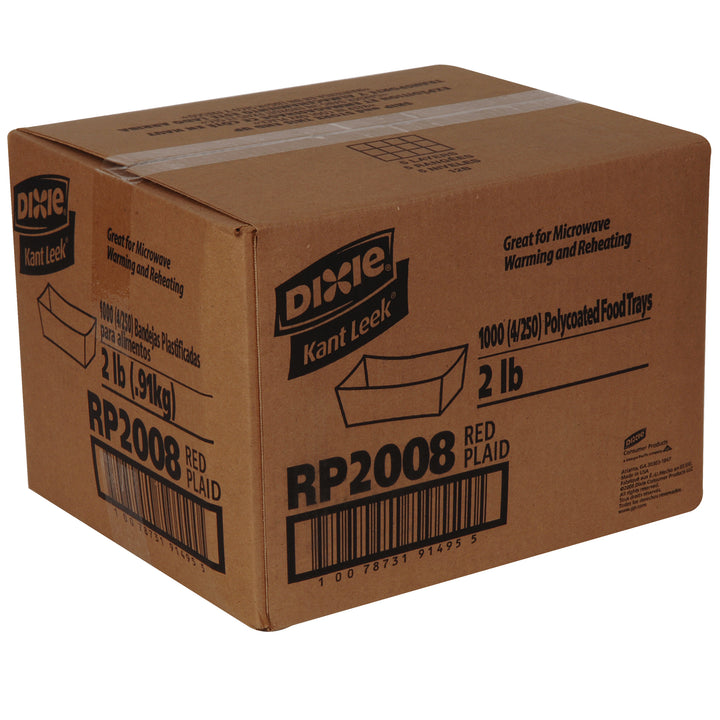 Kant Leek Dixie 2 Lb Polycoated Red Plaid Food Tray-250 Count-4/Case