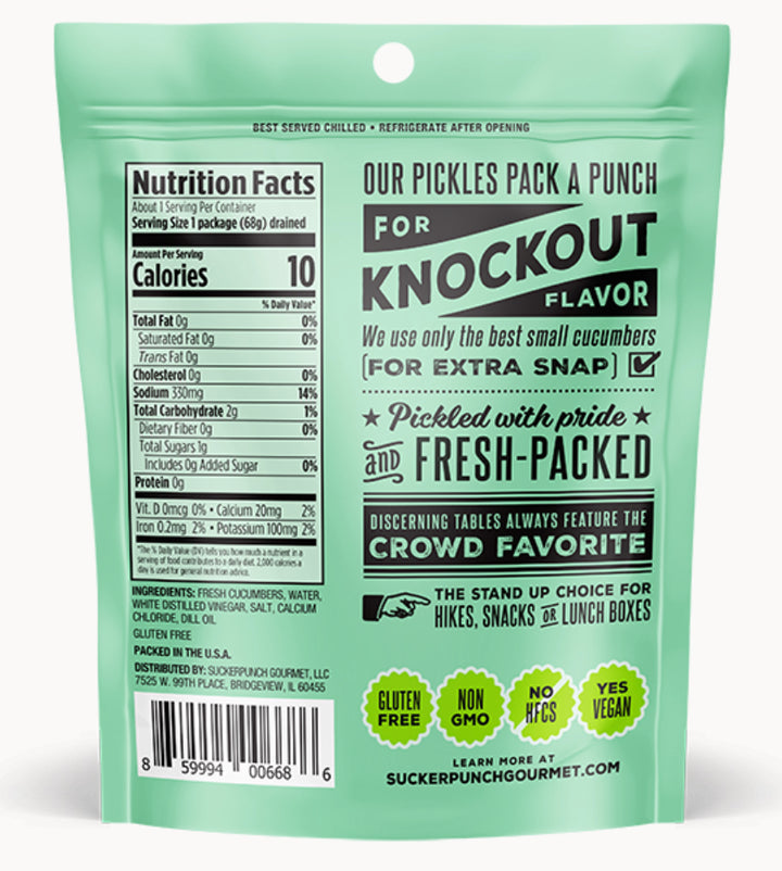 Suckerpunch Gourmet Dill Classic 1-12 Count Pickle Chip Single Serve Pouch-3.4 fl oz.-12/Case