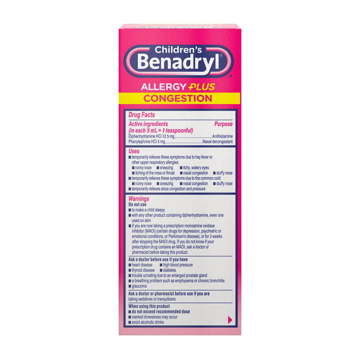 Benadryl Children's Benadryl Allergy Plus Congestion-4 fl oz.s-3/Box-12/Case