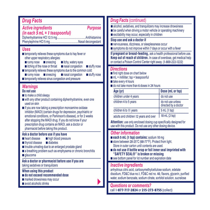 Benadryl Children's Benadryl Allergy Plus Congestion-4 fl oz.s-3/Box-12/Case