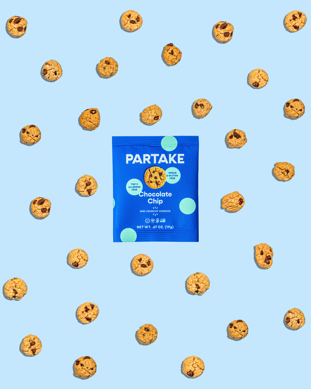 Partake Foods Crunchy Chocolate Chip Mini Cookies-0.041 lb.-100/Case